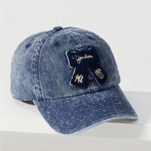 Anthropologie Mitchell & Ness Denim Bow Patch Baseball Cap NY Yankees NWT